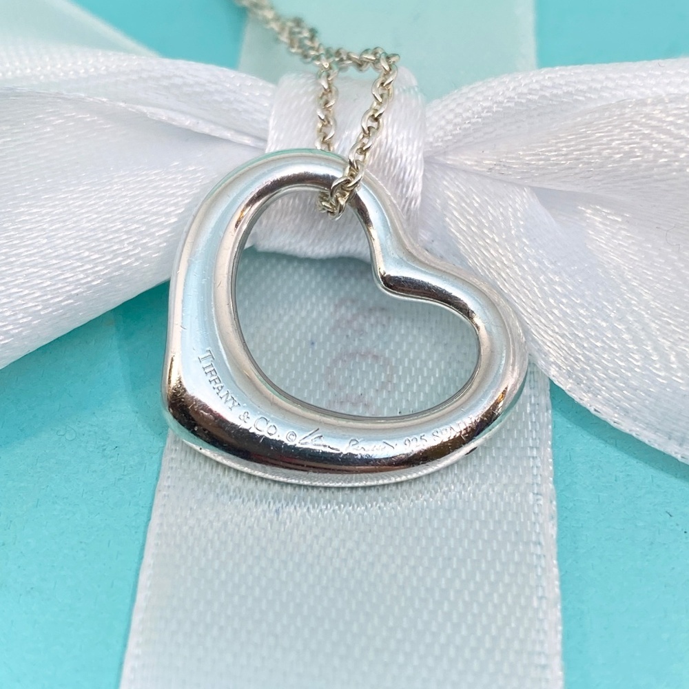 Tiffany & Co. Elsa Peretti Open Heart Necklace 22mm  7 grams  16” - Picture 3 of 7